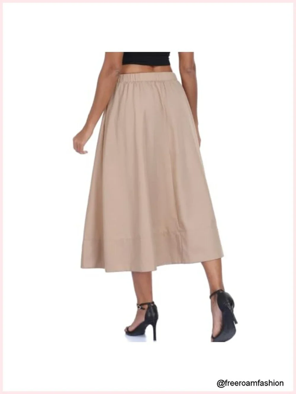 A-Line Midi Skirt Elastic High Waist Pleated Flowy Beach Long Skirt with Pocket